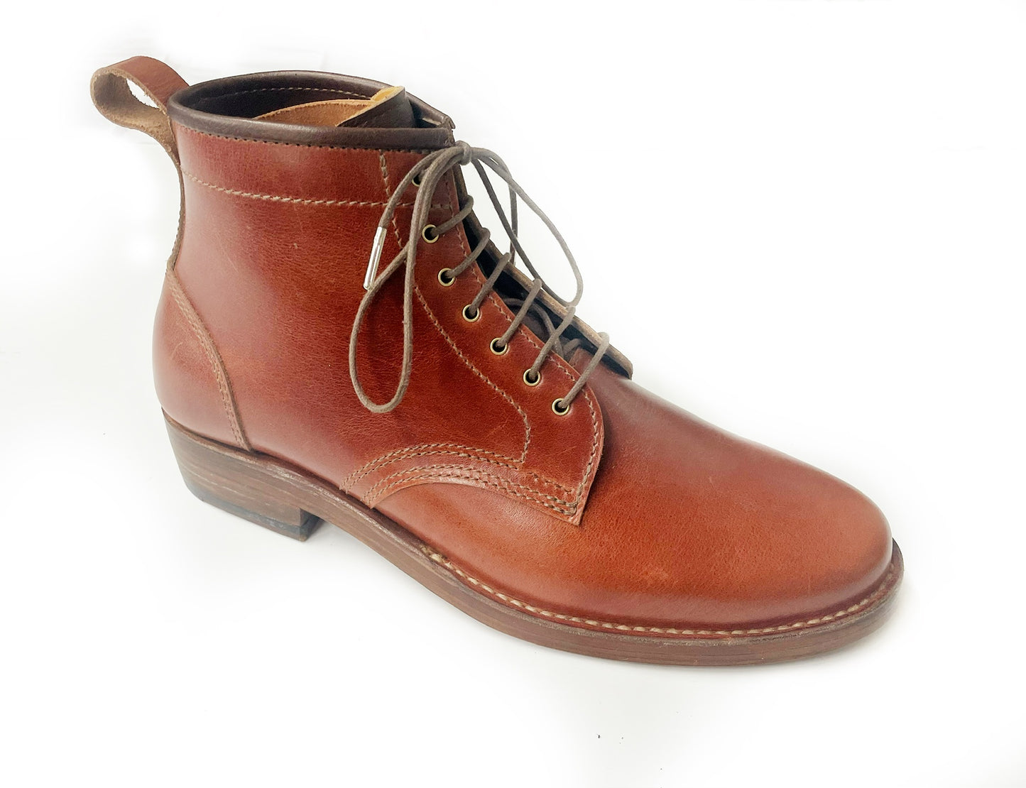 Complete clicked upper for stitch-down derby workboot in size 10
